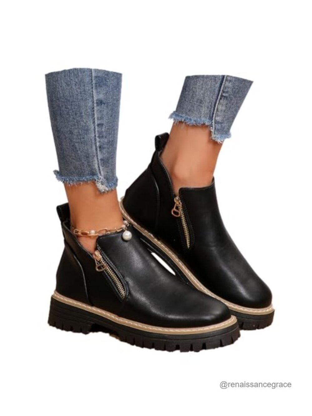 Women's Vintage Low Heel Ankle Boots Pointed Toe Side Zipper Chunky Heels